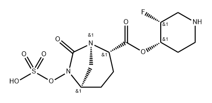 (3R,4S)-3-fluoropiperidin-4-yl (2S,5R)-7-oxo-6-(sulfooxy)-1,6-diazabicyclo[3.2.1]octane-2-carboxylate Structure