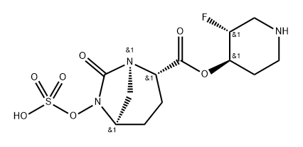 (3R,4R)-3-fluoropiperidin-4-yl (2S,5R)-7-oxo-6-(sulfooxy)-1,6-diazabicyclo[3.2.1]octane-2-carboxylate Structure