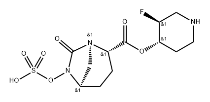 (3S,4S)-3-fluoropiperidin-4-yl (2S,5R)-7-oxo-6-(sulfooxy)-1,6-diazabicyclo[3.2.1]octane-2-carboxylate Structure