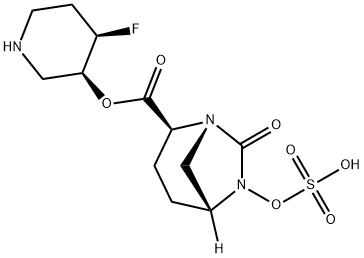 (3S,4R)-4-fluoropiperidin-3-yl (2S,5R)-7-oxo-6-(sulfooxy)-1,6-diazabicyclo[3.2.1]octane-2-carboxylate Structure