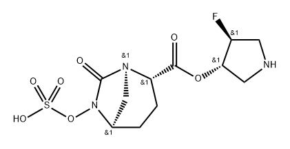 (3S,4S)-4-fluoropyrrolidin-3-yl (2S,5R)-7-oxo-6-(sulfooxy)-1,6-diazabicyclo[3.2.1]octane-2-carboxylate Structure