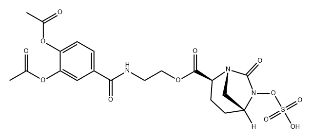 2-{[3,4-bis(acetyloxy)benzoyl]amino}ethyl (2S,5R)-7-oxo-6-(sulfooxy)-1,6-diazabicyclo[3.2.1]octane-2-carboxylate 구조식 이미지