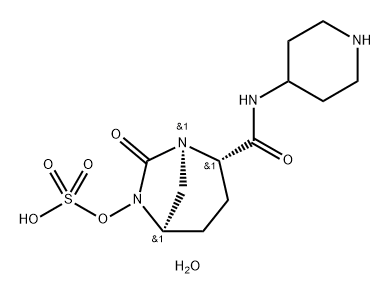 ({[(2S,5R)-7-oxo-2-(piperidinium-4-ylcarbamoyl)-1,6-diazabicyclo[3.2.1]oct-6-yl]oxy}sulfonyl)oxidanide hydrate (1:1) Structure