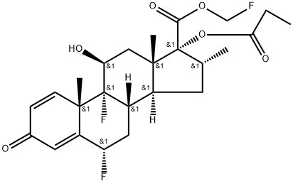 Androsta-1,4-diene-17- carboxylic acid, 6,9-difluoro- 11-hydroxy-16-Methyl-3-oxo-17-(1- oxopropoxy)-, fluoroMethyl ester, (6α,11β,16α,17α)- 구조식 이미지