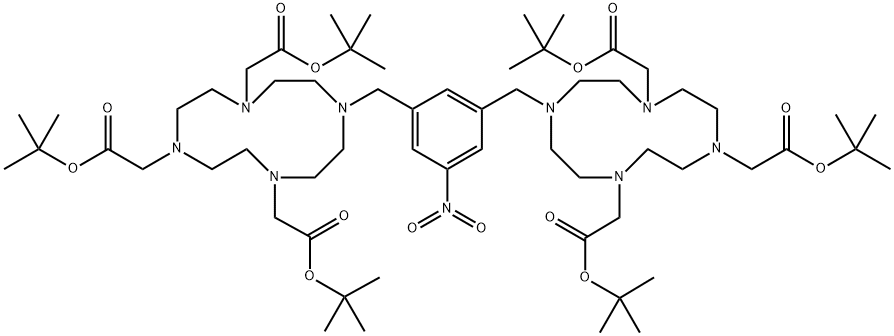 1,4,7,10-Tetraazacyclododecane-1,4,7-triacetic acid, 10,10'-[(5-nitro-1,3-phenylene)bis(methylene)]bis-, 1,1',4,4',7,7'-hexakis(1,1-dimethylethyl) ester Structure