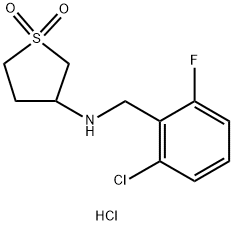 3-{[(2-chloro-6-fluorophenyl)methyl]amino}-1$l^{6}-thiolane-1,1-dione hydrochloride Structure