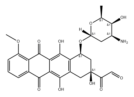 2-Naphthaceneacetaldehyde, 4-[(3-amino-2,3,6-trideoxy-α-L-lyxo-hexopyranosyl)oxy]-1,2,3,4,6,11-hexahydro-2,5,12-trihydroxy-7-methoxy-α,6,11-trioxo-, (2S,4S)- Structure