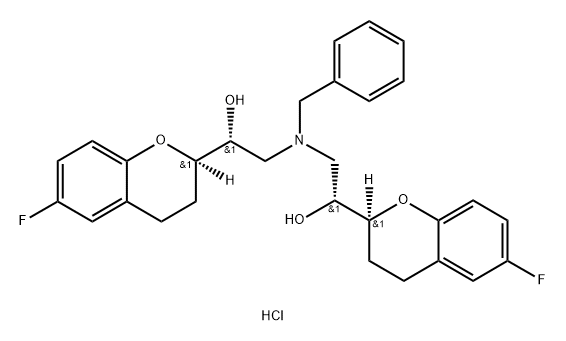 (1R)-2-(benzyl{(2R)-2-[(2R)-6-fluoro-3,4-dihydro-2H-chromen-2-yl]-2-hydroxyethyl}amino)-1-[(2S)-6-fluoro-3,4-dihydro-2H-chromen-2-yl]ethanol hydrochloride (1:1) Structure