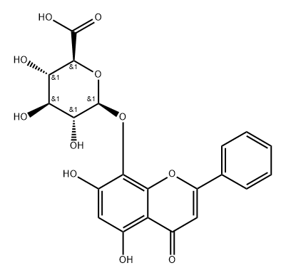 β-D-Glucopyranosiduronic acid, 5,7-dihydroxy-4-oxo-2-phenyl-4H-1-benzopyran-8-yl Structure