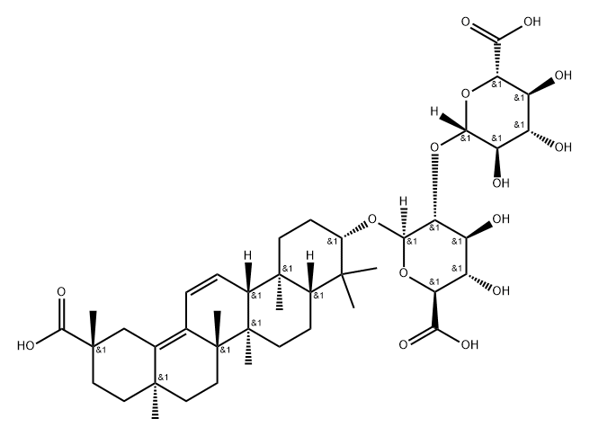 β-D-Glucopyranosiduronic acid, (3β,20β)-20-carboxy-30-noroleana-11,13(18)-dien-3-yl 2-O-β-D-glucopyranuronosyl- 구조식 이미지