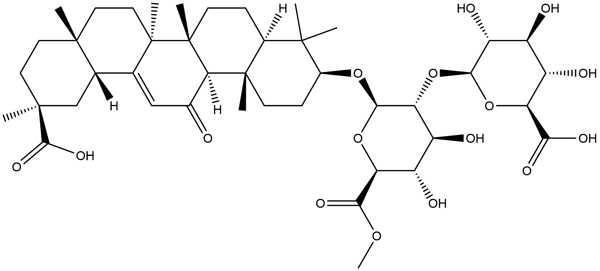 β-D-Glucopyranosiduronic acid, (3β,20β)-20-carboxy-11-oxo-30-norolean-12-en-3-yl 2-O-β-D-glucopyranuronosyl-, 6-methyl ester Structure