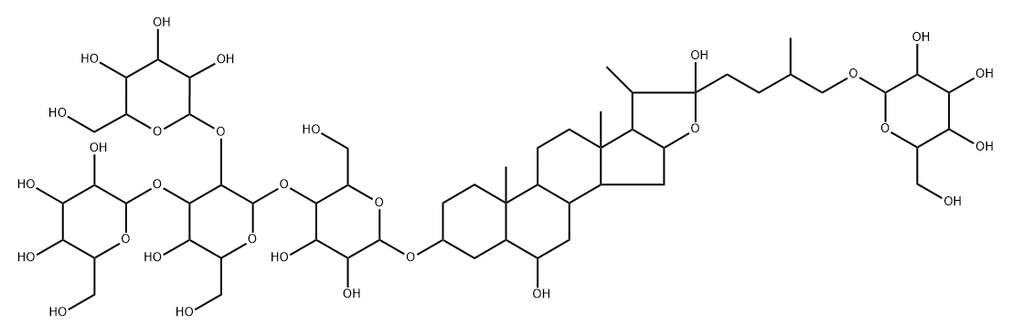 b-D-Galactopyranoside, (3b,5a,6b,22a,25R)-26-(b-D-glucopyranosyloxy)-6,22-dihydroxyfurostan-3-ylO-b-D-glucopyranosyl-(1(R)2)-O-[b-D-glucopyranosyl-(1(R)3)]-O-b-D-glucopyranosyl-(1(R)4)- 구조식 이미지