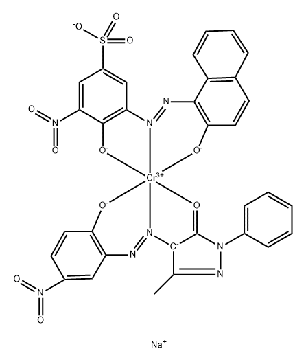 Disodium(3-methyl-4-(5-nitro-2-oxidophenylazo)-1-phenylpyrazololato)(1-(3-nitro-2-oxido-5-sulfonatophenylazo)-2-naphtholato)chromate(1-) Structure