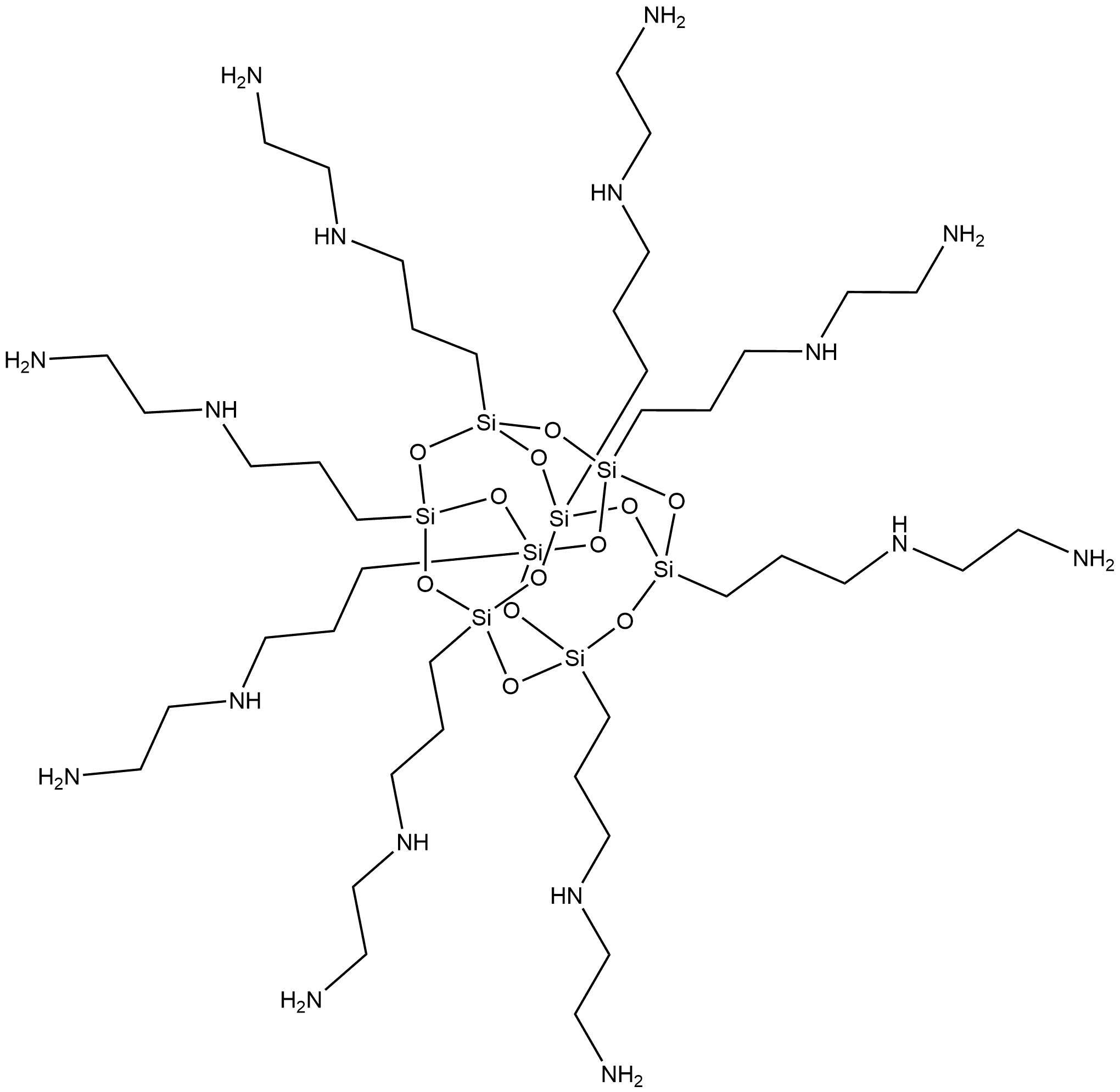 Pentacyclo[9.5.1.13,9.15,15.17,13]octasiloxane-1,3,5,7,9,11,13,15-octapropanamine, N1,N3,N5,N7,9,N11,N13,N15-octakis(2-aminoethyl)- Structure