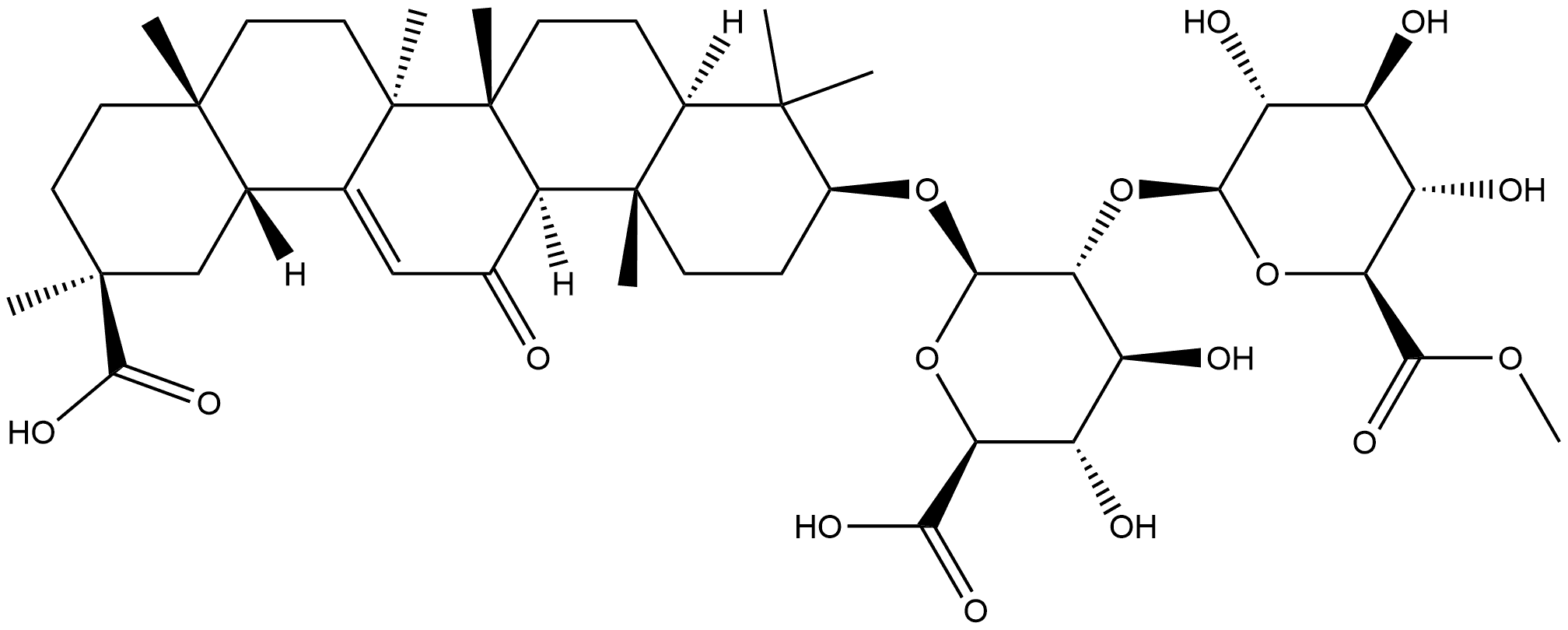 β-D-Glucopyranosiduronic acid, (3β,20β)-20-carboxy-11-oxo-30-norolean-12-en-3-yl 2-O-(6-methyl-β-D-glucopyranuronosyl)- Structure