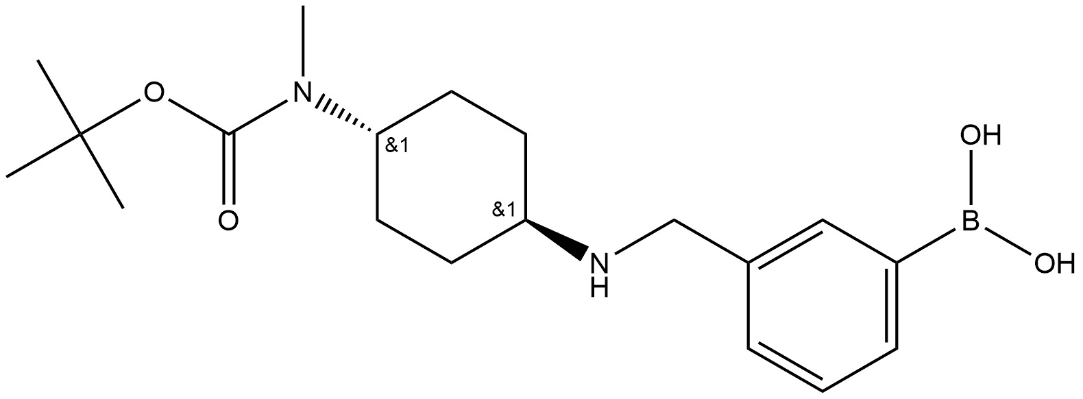 Carbamic acid, N-[trans-4-[[(3-boronophenyl)methyl]amino]cyclohexyl]-N-methyl-, C-(1,1-dimethylethyl) ester Structure