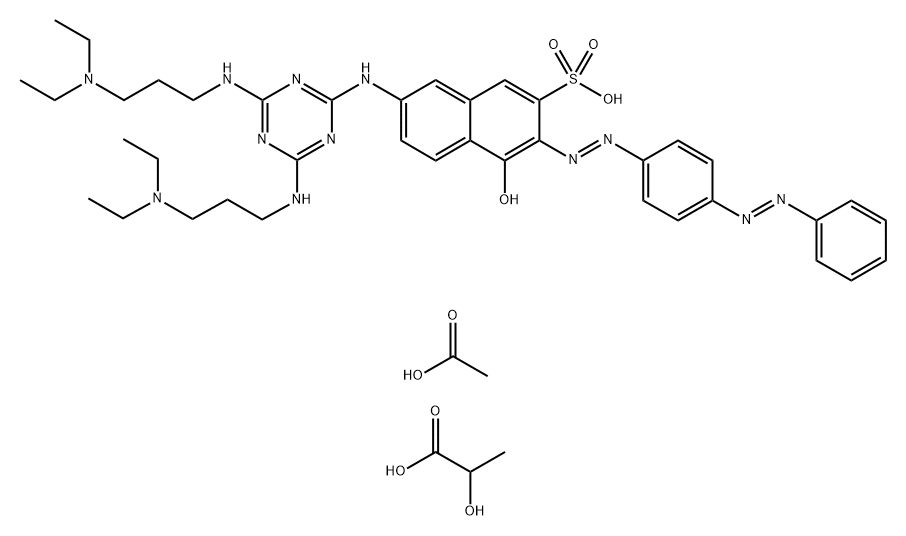 7-[4-(3-diethylaminopropylamino)-6-(3-diethylammoniopropylamino)-1,3,5-triazin-2-ylamino]-4-hydroxy-3-(4-phenylazophenylazo)-naphthalene-2-sulfonate, acetic acid, lactic acid (2:1:1) 구조식 이미지