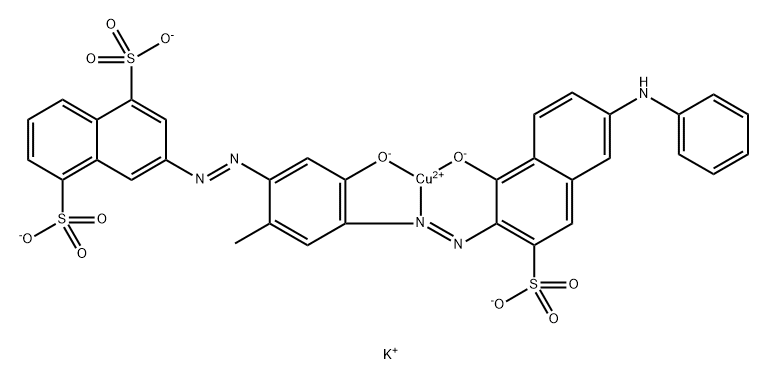 Cuprate(3-), [3-[[5-hydroxy-4-[[1-hydroxy- 6-(phenylamino)-3-sulfo-2-naphthalenyl]azo]-2 -methylphenyl]azo]-1,5-naphthalenedisulfonato(5-) ]-, tripotassium 구조식 이미지