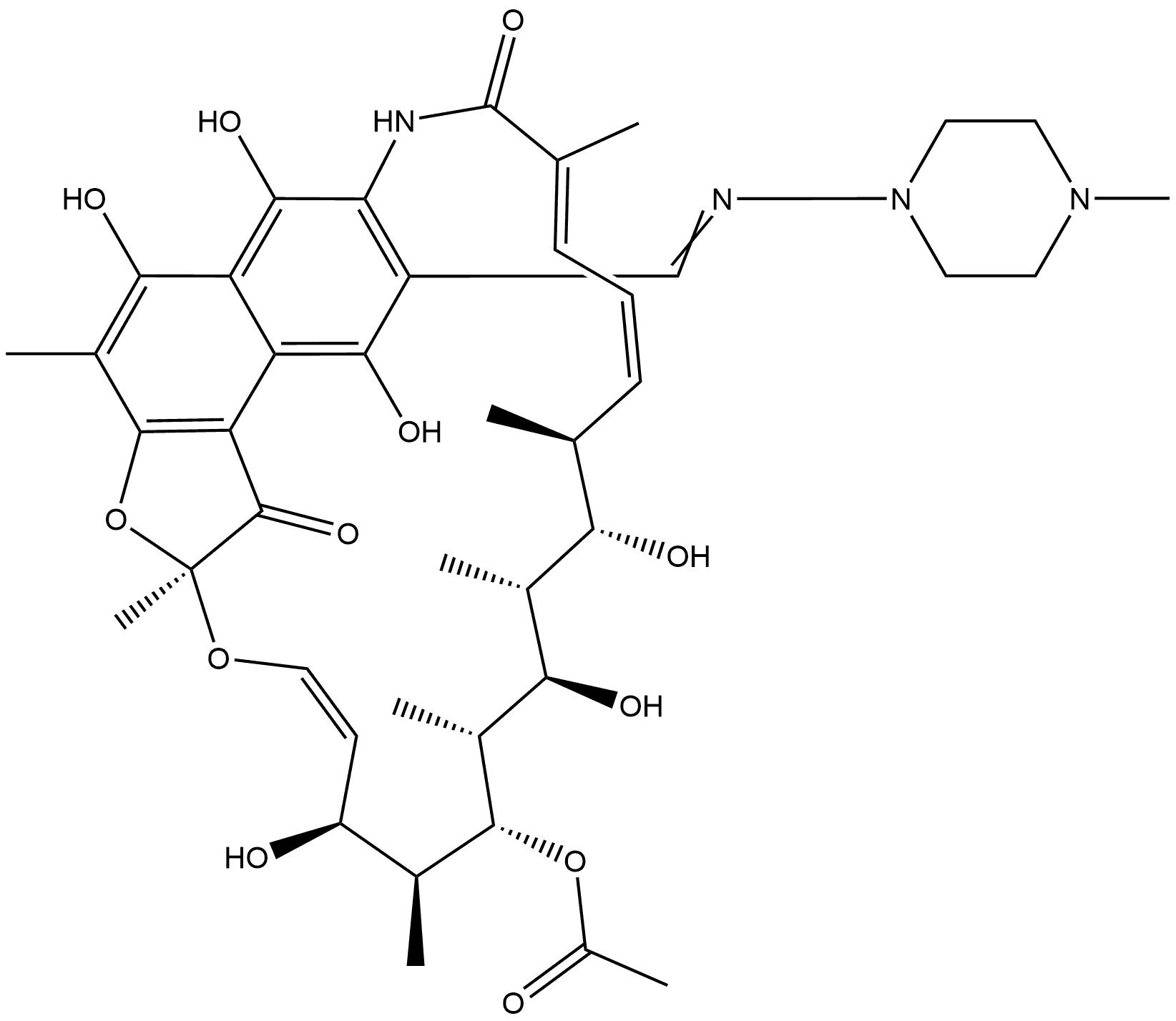 Rifamycin, 27-O-demethyl-3-[[(4-methyl-1-piperazinyl)imino]methyl]- Structure