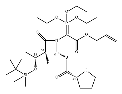1-Azetidineacetic acid, 3-[(1R)-1-[[(1,1-dimethylethyl)dimethylsilyl]oxy]ethyl]-2-oxo-4-[[[(2R)-tetrahydro-2-furanyl]carbonyl]thio]-α-(triethoxyphosphinylidene)-, 2-propen-1-yl ester, (3S,4R)- Structure