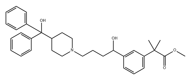 Benzeneacetic acid, 3-[1-hydroxy-4-[4-(hydroxydiphenylmethyl)-1-piperidinyl]butyl]-α,α-dimethyl-, methyl ester 구조식 이미지