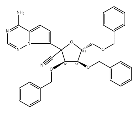 (3R,4R,5R)-2-(4-aminopyrrolo[2,1-f][1,2,4]triazin-7-yl)-3,4-bis(benzyloxy)-5-((benzyloxy)methyl)tetrahydrofuran-2-carbonitrile 구조식 이미지