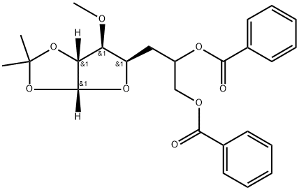 α-D-xylo-Heptofuranose, 5-deoxy-3-O-methyl-1,2-O-(1-methylethylidene)-, 6,7-dibenzoate, (6ξ)- Structure