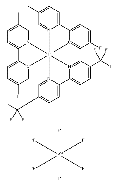 Iridium(1+), [5,5'-bis(trifluoromethyl)-2,2'-bipyridine-κN1,κN1']bis[5-fluoro-2-(5-methyl-2-pyridinyl-κN)phenyl-κC]-, (OC-6-33)-, hexafluorophosphate(1-) (1:1) Structure