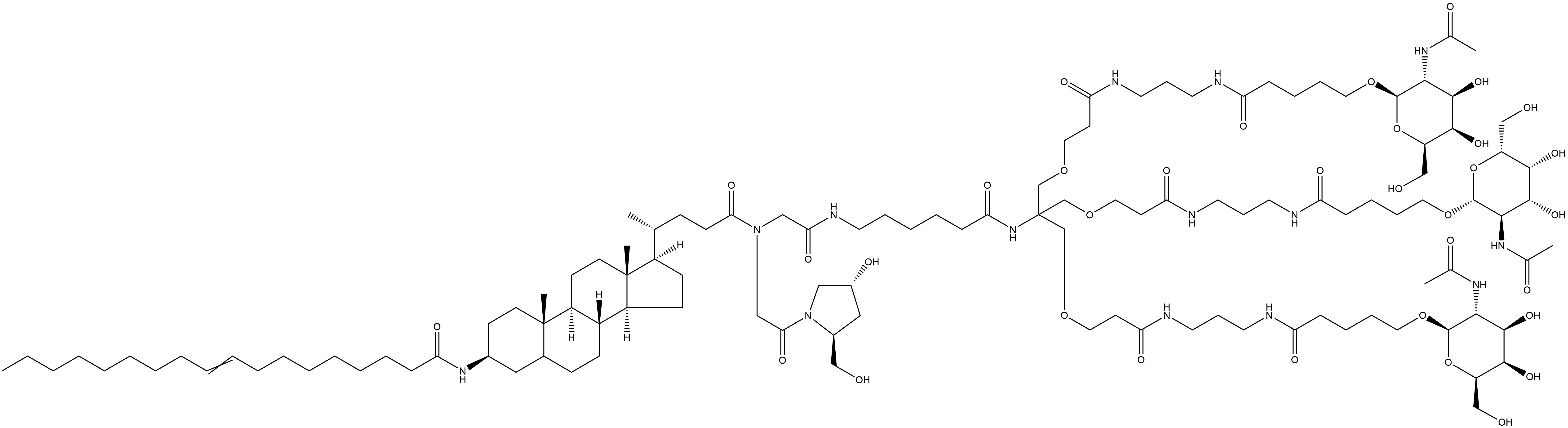 (3β)-N-[26-[[2-(Acetyloxy)-2-deoxy-β-D-galactopyranosyl]oxy]-11,11-bis[[3-[[3-[[5-[[2-(acetyloxy)-2-deoxy-β-D-galactopyranosyl]oxy]-1-oxopentyl]amino]propyl]amino]-3-oxopropoxy]methyl]-2,9,16,22-tetraoxo-13-oxa-3,10,17,21-tetraazahexacos-1-yl]-N-[2-[(2S,4R)-4-hydroxy-2-(hydroxymethyl)-1-pyrrolidinyl]-2-oxoethyl]-3-[(1-oxo-9-octadecen-1-yl)amino]cholan-24-amide Structure