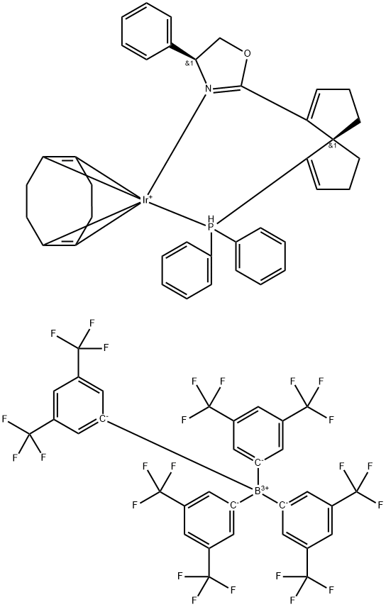 1,5-Cyclooctadiene{(4S)-(+)-2-[(5S)-6-(diphenylphosphino)spiro[4.4]nona-1.6-dien-1-yl]-4,5-dihydro-4-phenyloxazole}iridiuM(I) tetrakis[3,5-bis(trifluoroMethyl)phenyl]borate, 97%  (S,S)-(COD)Ir[Ph-Spin 구조식 이미지