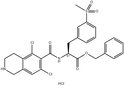 L-페닐알라닌,N-[(5,7-디클로로-1,2,3,4-테트라히드로-6-이소퀴놀리닐)카르보닐]-3-(메틸술포닐)-,페닐메틸에스테르,염산염(1:1) 구조식 이미지