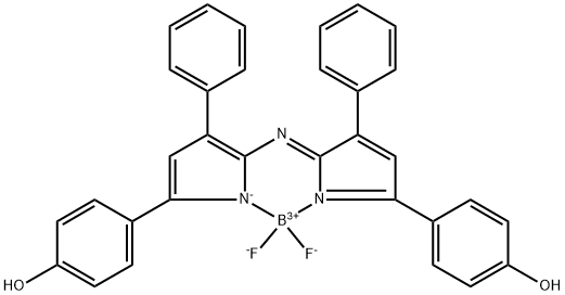 Boron, difluoro[4-[5-[[5-(4-hydroxyphenyl)-3-phenyl-2H-pyrrol-2-ylidene-κN]amino]-4-phenyl-1H-pyrrol-5-yl-κN]phenolato]-, (T-4)- Structure