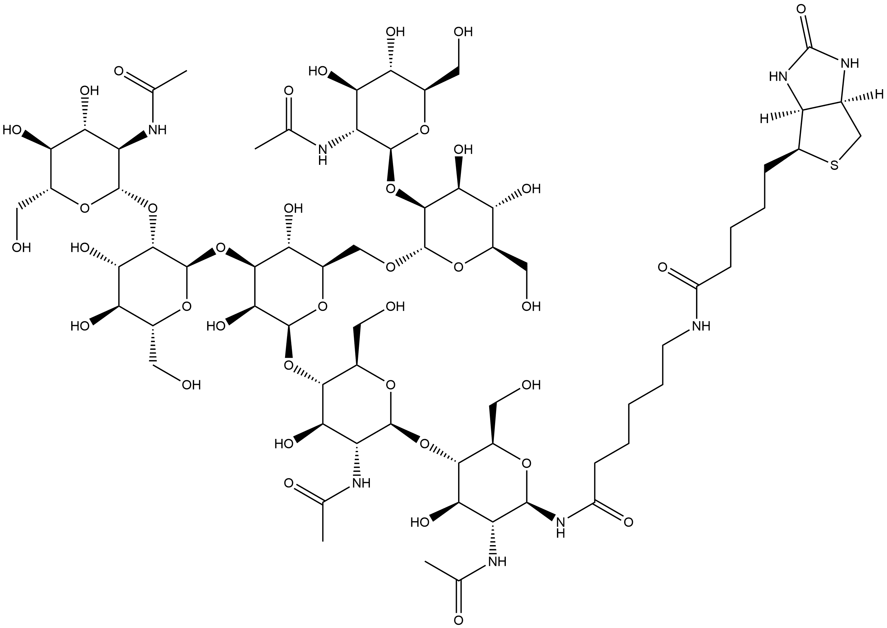 (3aS,4S,6aR)-N-[6-[[O-2-(Acetylamino)-2-deoxy-β-D-glucopyranosyl-(1→2)-O-α-D-mannopyranosyl-(1→3)-O-[O-2-(acetylamino)-2-deoxy-β-D-glucopyranosyl-(1→2)-α-D-mannopyranosyl-(1→6)]-O-β-D-mannopyranosyl-(1→4)-O-2-(acetylamino)-2-deoxy-β-D-glucopyranosyl-(1→4)-2-(acetylamino)-2-deoxy-β-D-glucopyranosyl]amino]-6-oxohexyl]hexahydro-2-oxo-1H-thieno[3,4-d]imidazole-4-pentanamide Structure