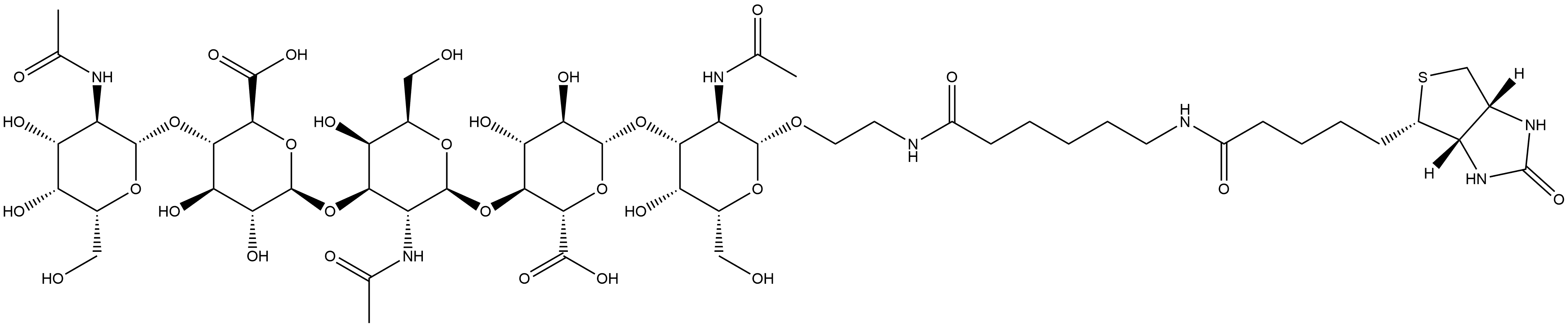 (3aS,4S,6aR)-N-[6-[[2-[[O-2-(Acetylamino)-2-deoxy-β-D-galactopyranosyl-(1→4)-O-β-D-glucopyranuronosyl-(1→3)-O-2-(acetylamino)-2-deoxy-β-D-galactopyranosyl-(1→4)-O-β-D-glucopyranuronosyl-(1→3)-2-(acetylamino)-2-deoxy-β-D-galactopyranosyl]oxy]ethyl]amino]-6-oxohexyl]hexahydro-2-oxo-1H-thieno[3,4-d]imidazole-4-pentanamide Structure