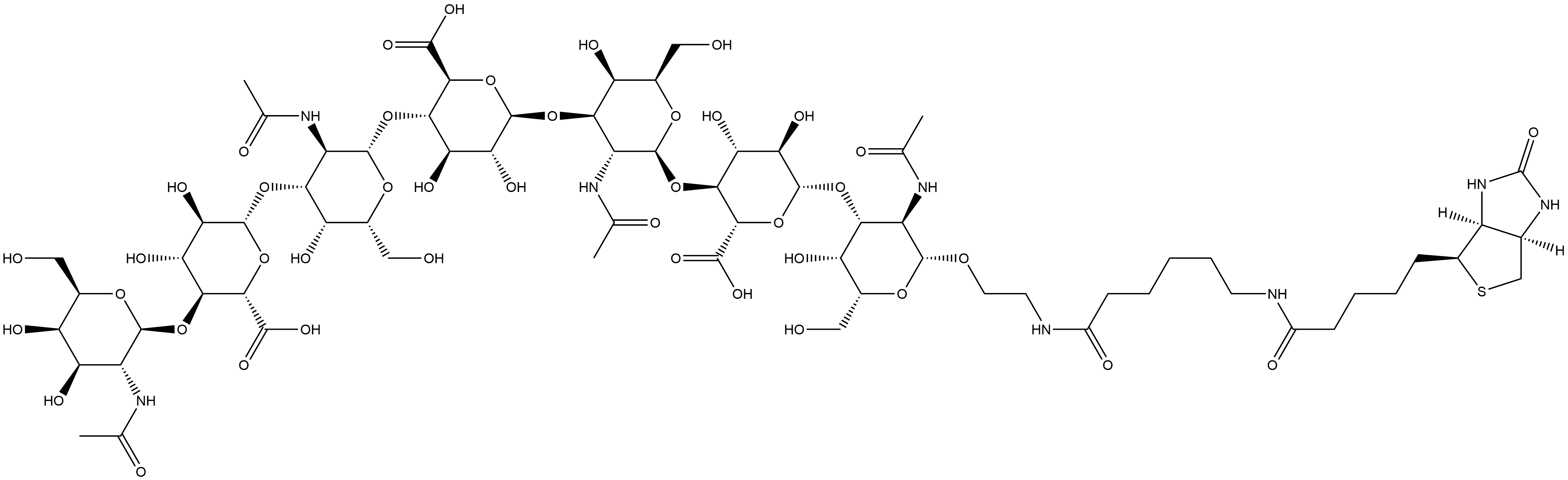 (3aS,4S,6aR)-N-[6-[[2-[[O-2-(Acetylamino)-2-deoxy-β-D-galactopyranosyl-(1→4)-O-β-D-glucopyranuronosyl-(1→3)-O-2-(acetylamino)-2-deoxy-β-D-galactopyranosyl-(1→4)-O-β-D-glucopyranuronosyl-(1→3)-O-2-(acetylamino)-2-deoxy-β-D-galactopyranosyl-(1→4)-O-β-D-glucopyranuronosyl-(1→3)-2-(acetylamino)-2-deoxy-β-D-galactopyranosyl]oxy]ethyl]amino]-6-oxohexyl]hexahydro-2-oxo-1H-thieno[3,4-d]imidazole-4-pentanamide Structure