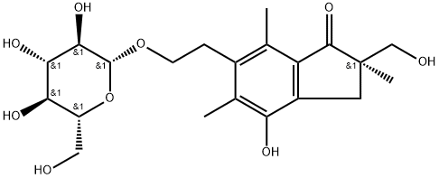 1H-Inden-1-one, 6-[2-(β-D-glucopyranosyloxy)ethyl]-2,3-dihydro-4-hydroxy-2-(hydroxymethyl)-2,5,7-trimethyl-, (R)- (9CI) 구조식 이미지