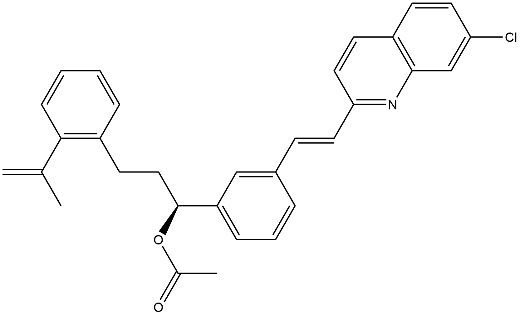 Benzenepropanol, α-[3-[(1E)-2-(7-chloro-2-quinolinyl)ethenyl]phenyl]-2-(1-methylethenyl)-, 1-acetate, (αS)- Structure