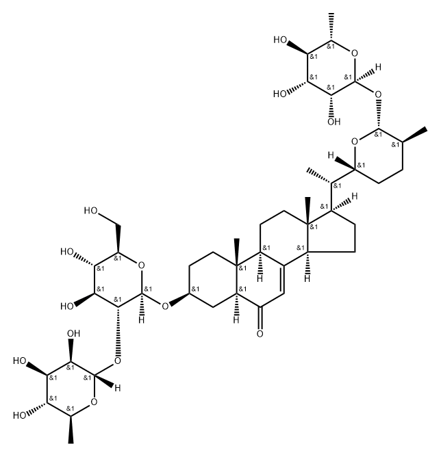 (3R,5R,9S,10R,13S,14S,17R)-3-[(2R,3R,4S,5R,6R)-4,5-dihydroxy-6-(hydrox ymethyl)-3-[(2S,3R,4R,5S,6S)-3,4,5-trihydroxy-6-methyl-oxan-2-yl]oxy-o xan-2-yl]oxy-10,13-dimethyl-17-[(1S)-1-[(2R,5S,6R)-5-methyl-6-[(2S,3R, 4R,5S,6S)-3,4,5-trihydroxy-6-methyl-oxan-2-yl]oxy-oxan-2-yl]ethyl]-1,2 ,3,4,5,9,11,12,14,15,16,17-dodecahydrocyclopenta[a]phenanthren-6-one Structure