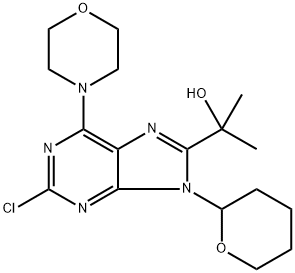 9H-Purine-8-methanol, 2-chloro-α,α-dimethyl-6-(4-morpholinyl)-9-(tetrahydro-2H-pyran-2-yl)- 구조식 이미지