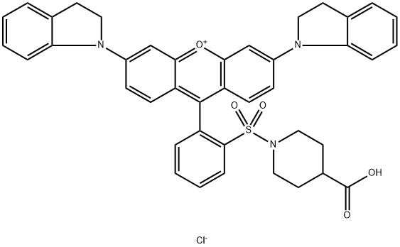 Xanthylium, 9-[2-[(4-carboxy-1-piperidinyl)sulfonyl]phenyl]-3,6-bis(2,3-dihydro-1H-indol-1-yl)-, chloride (1:1) 구조식 이미지