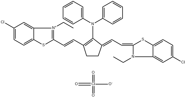 5-chloro-2-[(1E)-2-[(3E)-3-{2-[(2Z)-5-chloro-3-ethyl-
2,3-dihydro-1,3-benzothiazol-2-ylidene]ethylidene
}-2-(diphenylamino)cyclopent-1-en-1-yl]ethenyl]-3-
ethyl-1,3-benzothiazol-3-ium perchlorate Structure