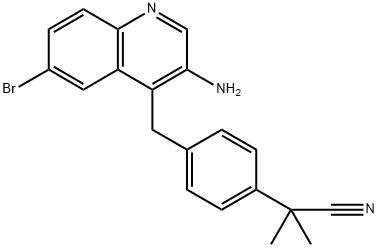 Benzeneacetonitrile, 4-[(3-amino-6-bromo-4-quinolinyl)methyl]-α,α-dimethyl- Structure