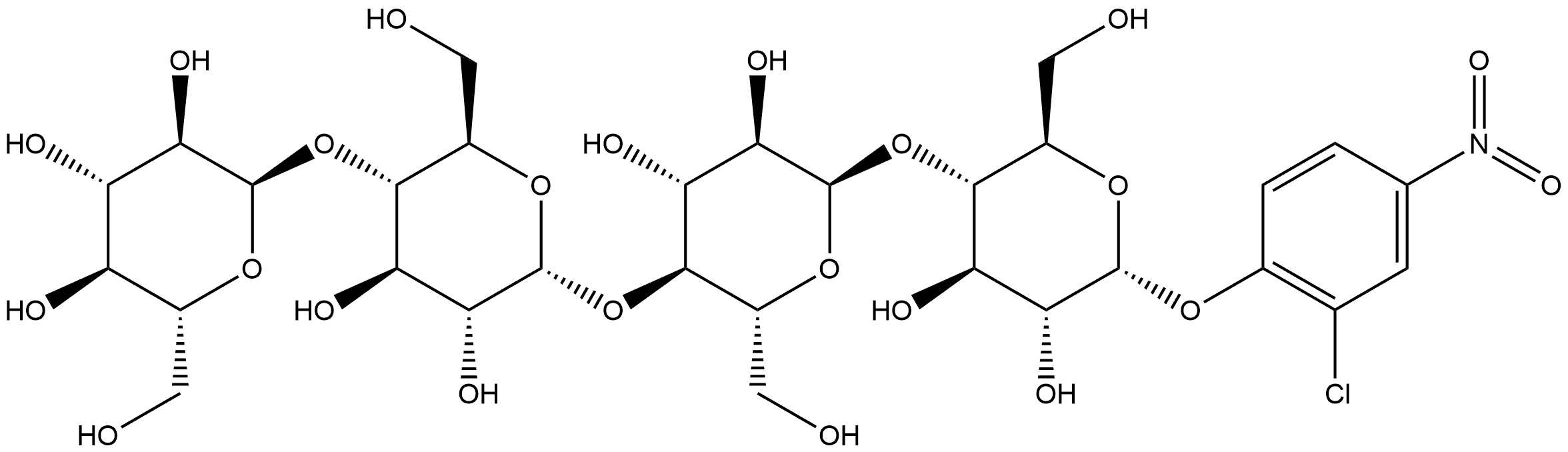 α-D-Glucopyranoside, 2-chloro-4-nitrophenyl O-α-D-glucopyranosyl-(1→4)-O-α-D-glucopyranosyl-(1→4)-O-α-D-glucopyranosyl-(1→4)- 구조식 이미지