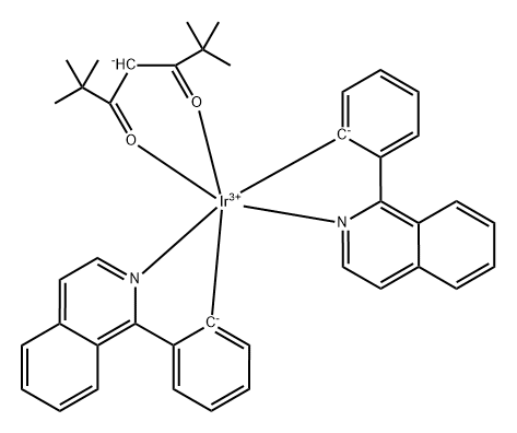 비스(페닐이소퀴놀린)(2,2,6,6-테트라메틸헵탄-3,5-디오네이트)이리듐(III) 구조식 이미지