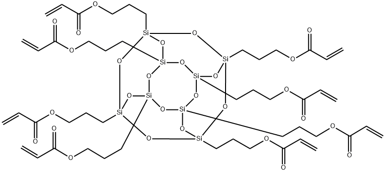 2-Propenoic acid, 1,1',1'',1''',1'''',1''''',1'''''',1'''''''-(pentacyclo[9.5.1.13,9.15,15.17,13]octasiloxane-1,3,5,7,9,11,13,15-octaylocta-3,1-propanediyl) ester Structure