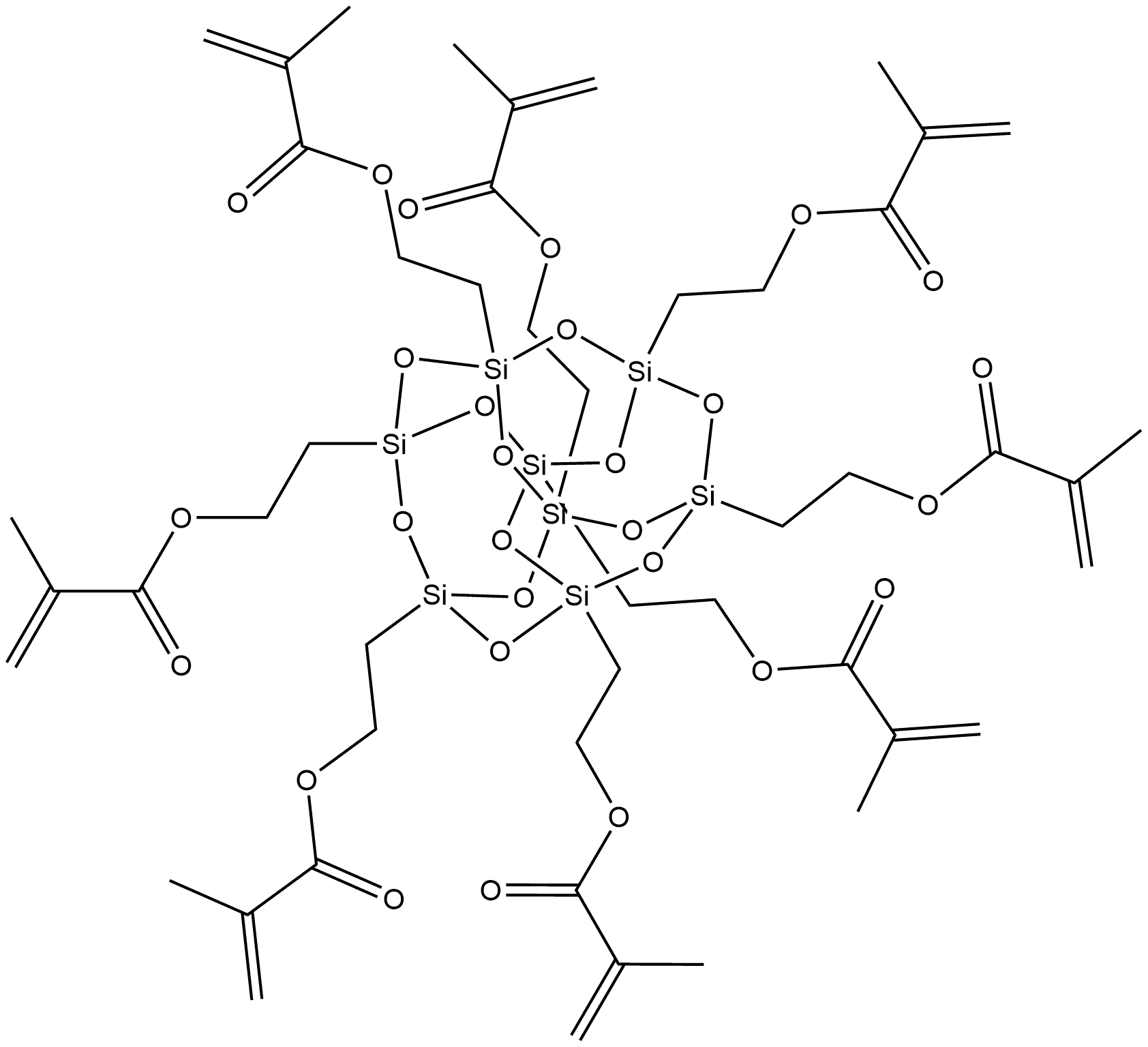 2-Propenoic acid, 2-methyl-, 1,1',1'',1''',1'''',1''''',1'''''',1'''''''-(pentacyclo[9.5.1.13,9.15,15.17,13]octasiloxane-1,3,5,7,9,11,13,15-octaylocta-2,1-ethanediyl) ester Structure