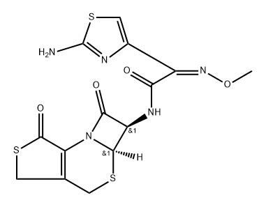 4-Thiazoleacetamide, 2-amino-α-(methoxyimino)-N-[(5aR,6R)-1,4,5a,6-tetrahydro-1,7-dioxo-3H,7H-azeto[2,1-b]thieno[3,4-d][1,3]thiazin-6-yl]-, (αZ)- 구조식 이미지