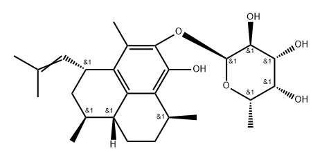 α-L-Galactopyranoside, (1S,3R,7S,9aR)-2,3,7,8,9,9a-hexahydro-6-hydroxy-1,4,7-trimethyl-3-(2-methyl-1-propen-1-yl)-1H-phenalen-5-yl 6-deoxy- Structure