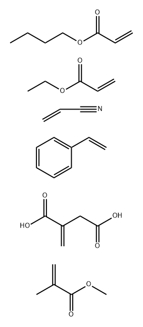 Butanedioic acid, methylene-, polymer with butyl 2-propenoate, ethenylbenzene, ethyl 2-propenoate, methyl 2-methyl-2-propenoate and 2-propenenitrile Structure