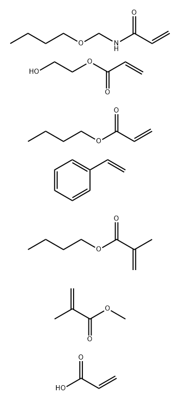 2-Propenoic acid, 2-methyl-, butyl ester, polymer with N-(butoxymethyl)-2-propenamide, butyl 2-propenoate, ethenylbenzene, 2-hydroxyethyl 2-propenoate, methyl 2-methyl-2-propenoate and 2-propenoic acid Structure